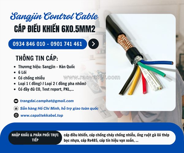 Cáp điều khiển sangjin 6x0.5/6x0.75/6x1.25/6x1.5/6x2.5 tại sài gòn