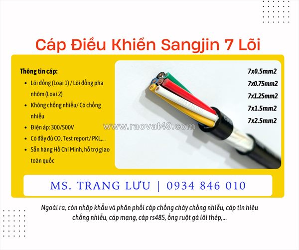 Cáp điều khiển sangjin 7x0.5/7x0.75/7x1.25/7x1.5/7x2.5 sẵn sài gòn, bình dương