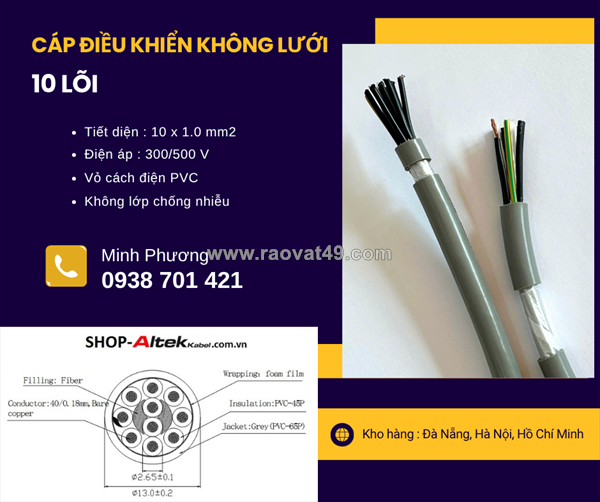 Cáp tín hiệu không lưới 10x1.0mm2 altek kabel phân phối đà nẵng, hà nội, huế