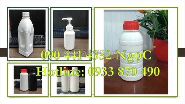 Chai nhựa 0.5 lít đựng axit, chai nhựa 250ml đựng thuốc trừ sâu, chai lọ 100ml đựng dung môi