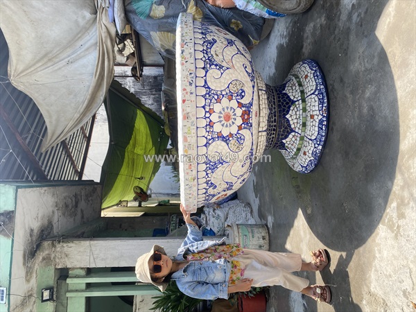Chậu đắp tay cẩn sành sứ , khảm miểng