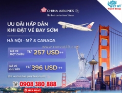 China airlines ưu đãi vé mỹ & canada từ hà nội chỉ từ 257 usd
