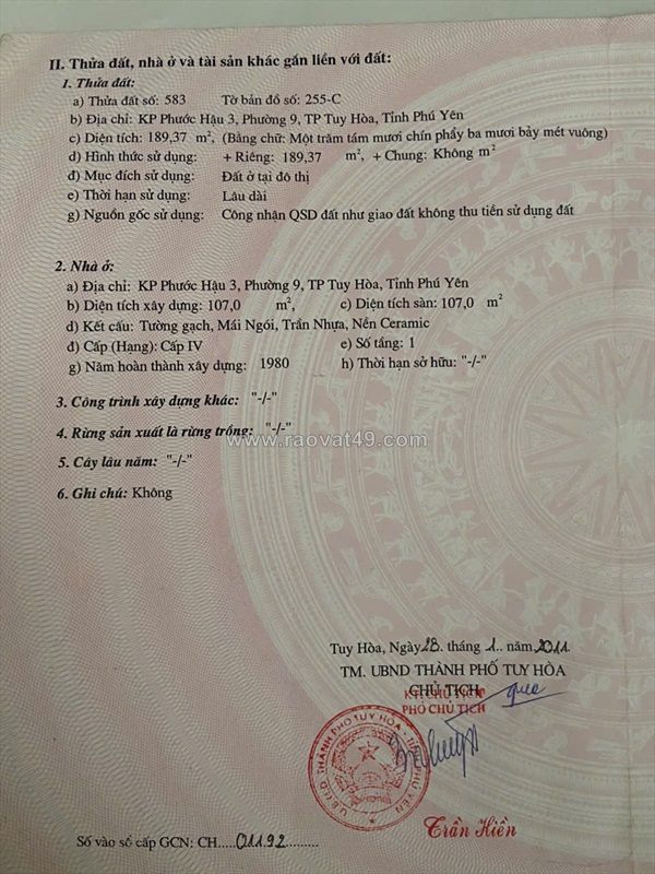 Chính chủ bán nhà đất ở phước hậu 3, tp tuy hòa, tỉnh phú yên cũ.