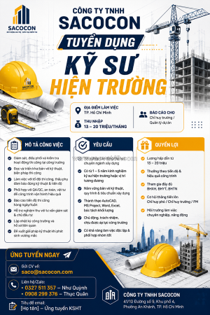 Công ty tnhh sacocon tuyển dụng kỹ sư hiện trường