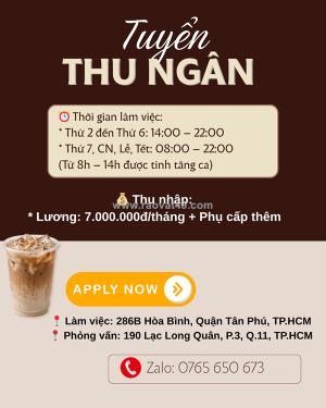 [gấp, ko cần kn] thu ngân quận tân phú