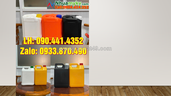 Gía can nhựa 2 lít nắp ấn, can nhựa 5 lít vuông có vạch chia