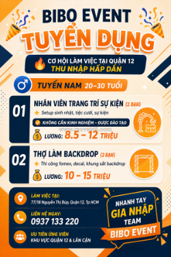 [ko cần kn] 4 nv trang trí, backdrop quận 12