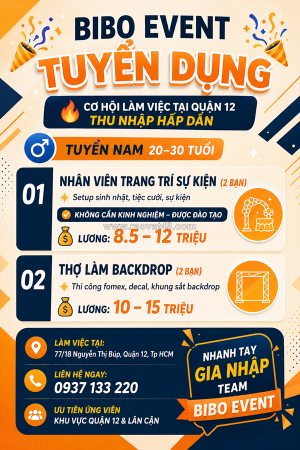 [ko cần kn] 4 nv trang trí, backdrop quận 12