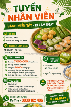 [ko cần kn, bao cơm] nv phụ bếp, nv bán bánh q1