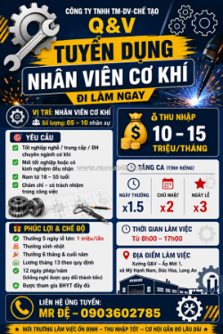 [ko cần kn, có thưởng]tuyển nv cơ khí đức hòa