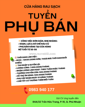[ko cần kn] nữ nv phụ bán q. phú nhuận