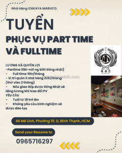 [ko cần kn] nv phục vụ fulltime part time