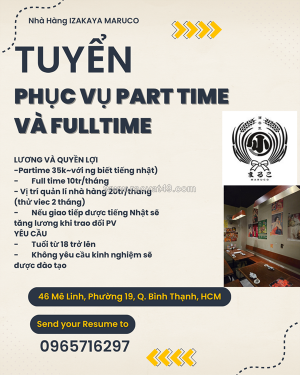 [ko cần kn] nv phục vụ fulltime part time