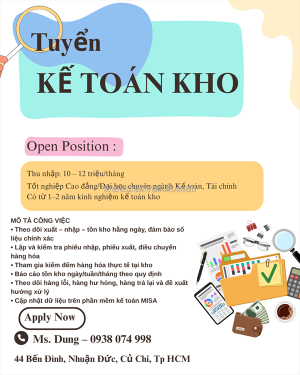 [làm ngay] kế toán kho củ chi