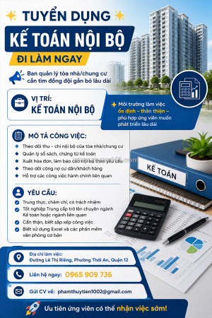 [làm ngay] kế toán nội bộ quận 12