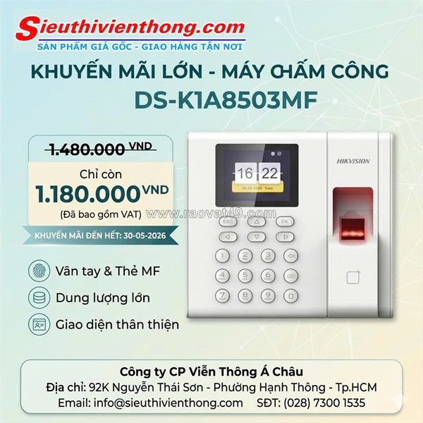 Lắp đặt máy chấm công hikvision ds-k1a8503mf - ưu đãi tháng 5