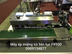 Máy hàn miệng túi liên tục fr900, máy ép túi trà cà phê, máy ép miệng túi bao phân bón thủy sản