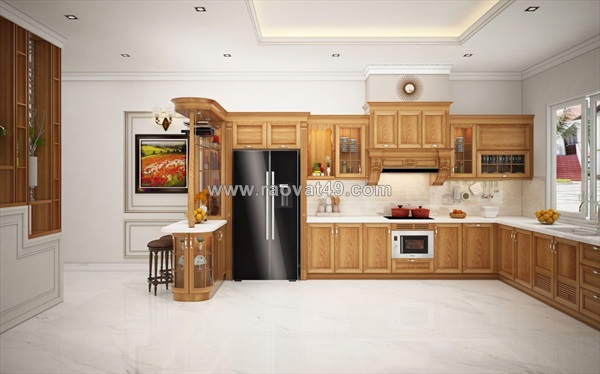Những mẫu tủ bếp có bàn thờ ông táo giúp tối ưu không gian bếp