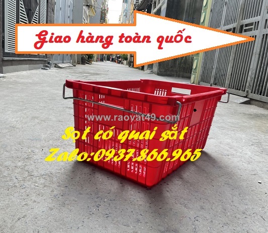 Sóng nhựa đựng trái cây có quai, sọt dùng trong cont lạnh, sọt quai sắt