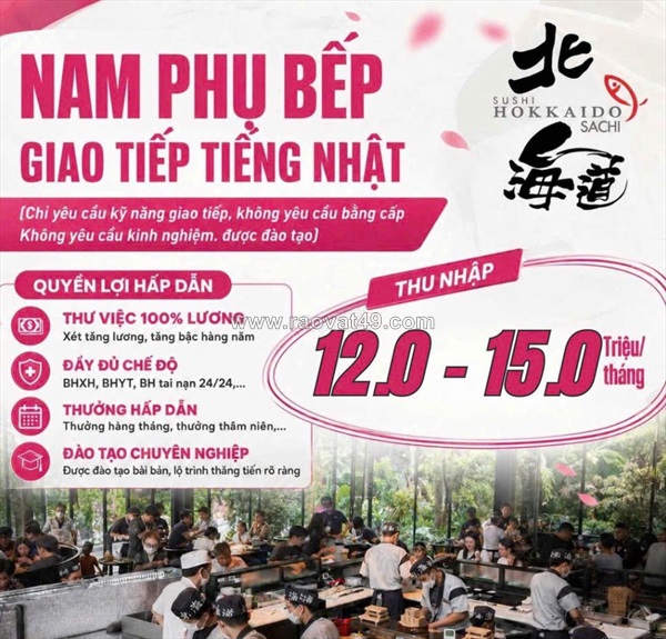Sushi hokkaido sachi tuyển nam phụ bếp giao tiếp tiếng nhật