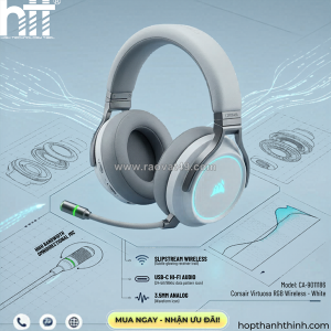 Tai nghe không dây corsair virtuoso rgb white 7.1 surround (ca-90116-ap)
