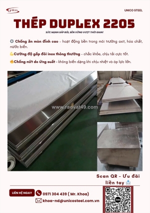 Thép duplex 2205 nhập khẩu chính ngạch: giải pháp siêu vật liệu chịu lực gấp đôi và kháng ăn mòn vượt trội cho cấu kiện cơ khí chính xác