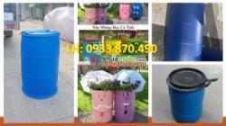 Thùng phuy nhựa qua sủ dụng 220 lít, thùng phuy sắt cũ tái mới 220 lít đựng hóa chất, làm bàn ghế