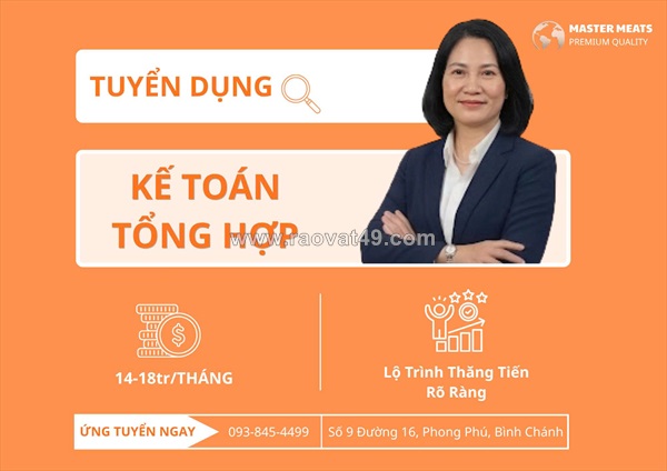 Tuyển gấp kế toán tổng hợp có kinh nghiệm làm ở bình chánh