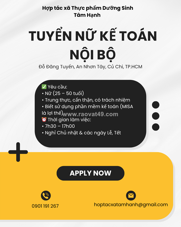 Tuyển kế toán nội bộ củ chi