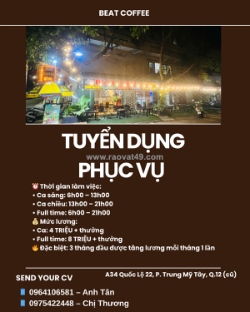 Tuyển nv nữ bán cafe quận 12