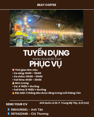 Tuyển nv nữ bán cafe quận 12