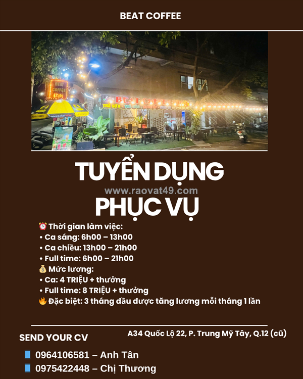 Tuyển nv nữ bán cafe quận 12