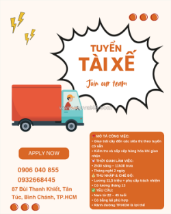 Tuyển tài xế xe tải giao hàng trái cây bình chánh