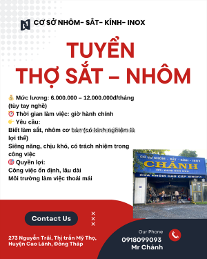 Tuyển thợ sắt nhôm cao lãnh