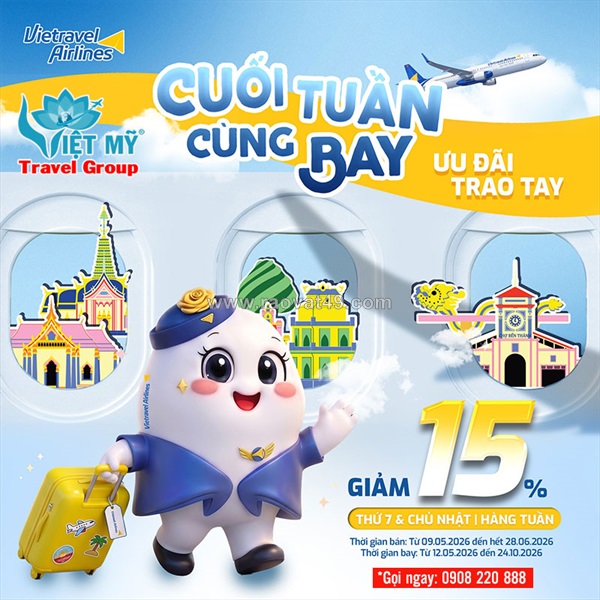 Vietravel airlines giảm 15% vé máy bay dịp cuối tuần
