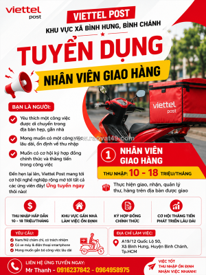 Viettel post bình hưng – bình chánh tuyển dụng nhân viên giao hàng