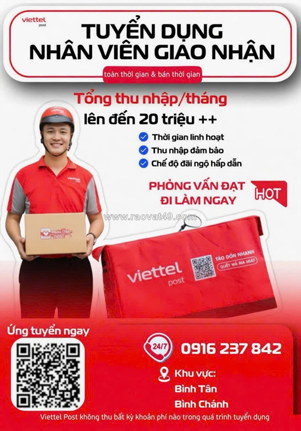 Viettel post bình hưng – bình chánh tuyển dụng nhân viên giao hàng