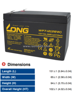 Ắc quy kín khí(vrla agm) long 12v-28wpc-1.6vpc-15min, wp7-12(28w),f2