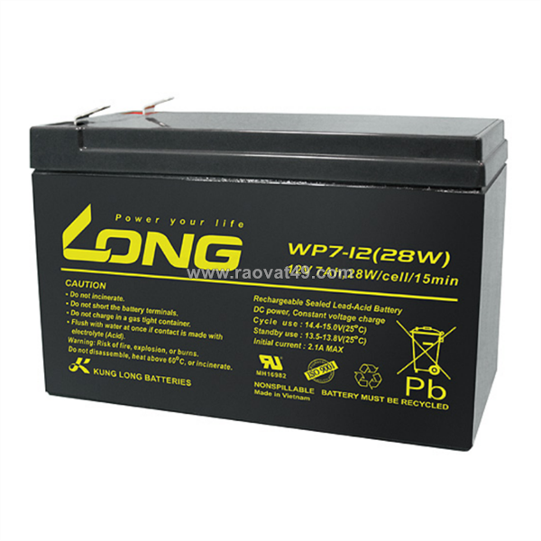 Ắc quy kín khí(vrla agm) long 12v-28wpc-1.6vpc-15min, wp7-12(28w),f2