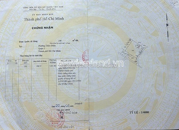 Bán đất thảo điền, đất xây chdv, 8,5x27m, hướng tây-nam, giá tốt