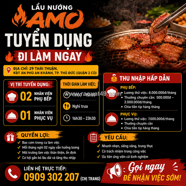 [bao cơm] 3 nhân viên phụ bếp, phục vụ q2