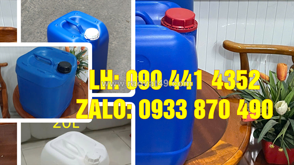 Bình 5 lít đựng hóa chất có cồn, can nhựa 2 lít đựng oxy già, can 1 lít đựng ethanol