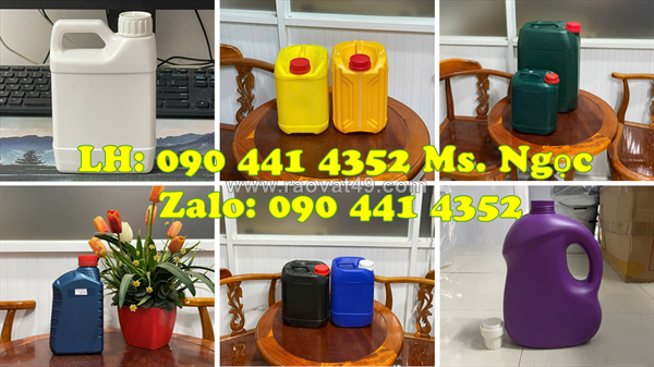 Bình nhựa 1 lít đựng nhớt, can nhựa 2 lít đựng dầu, can nhựa 5 lít có vạch chia