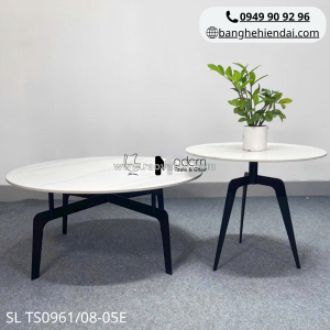 Bộ bàn trà cặp đôi mặt đá tròn chân sắt sl ts0961/08-05e tại hcm