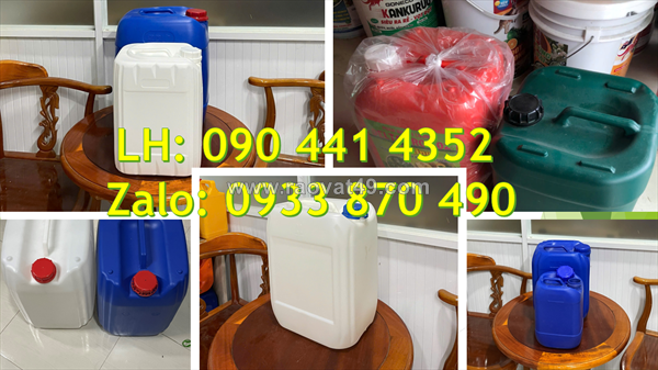 Can nhựa 22 lít vuông mới, thùng nhựa 24 lít màu vàng, can nhựa 25 lít màu đỏ đựng hóa chất nguy hiểm