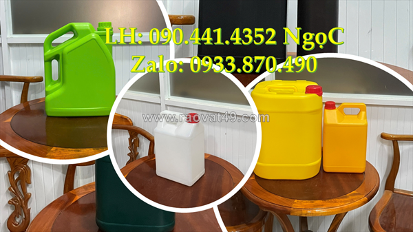 Can nhựa 5 lít đựng nước rửa chén, bình nhựa 2 lít đựng nước lau sàn, can nhựa 1 lít đựng nước giặt/xả