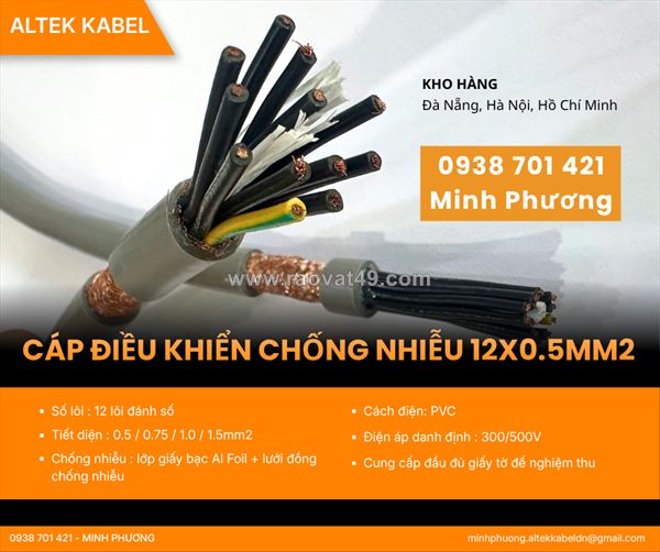 Cáp điều khiển 12x0.5mm2 chống nhiễu chính hãng, giá tốt đà nẵng, huế, gia lai
