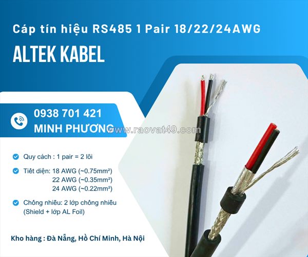 Cáp rs485 chống nhiễu 1 pair /22/24awg chính hãng đồng nai, bình dương, br-vt