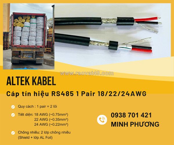 Cáp rs485 chống nhiễu 1 pair /22/24awg chính hãng đồng nai, bình dương, br-vt