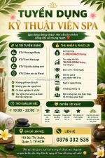 [free đào tạo, bao cơm] kỹ thuật viên spa quận 1